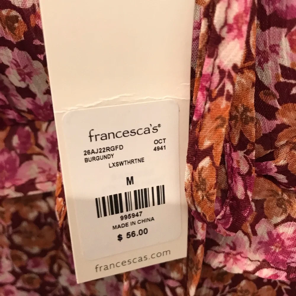 NWT Miami Floral Pink Boho Long Sleeve Mini Dress size medium